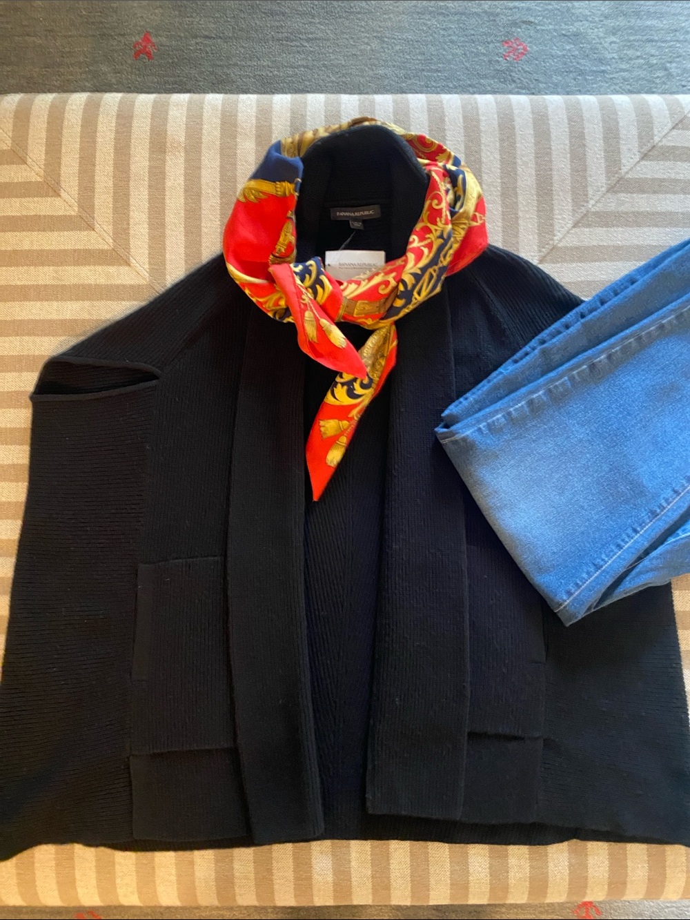 Banana Republic Black Wool Blend Open-Front Poncho Cardigan